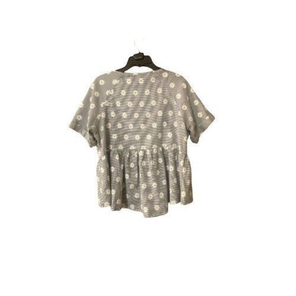 SheIn Gingham Check Daisies Short Sleeve Ruffle Womens Top Size 0XL - Picture 3 of 7